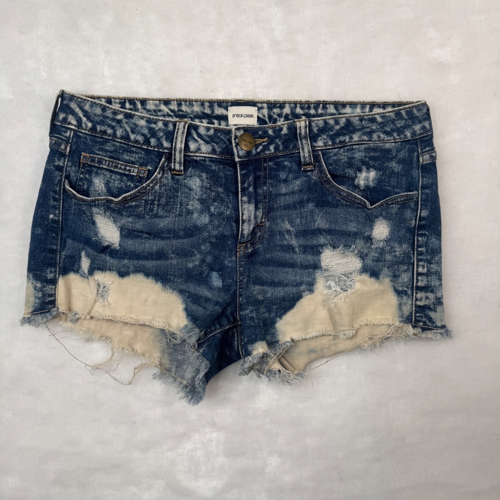Denim Shorts Large Blue Acid Wash Distressed Grunge Women Jorts